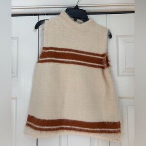 NWT Skies Are Blue Cream and Brown Sleeveless Turtleneck Sweater Small